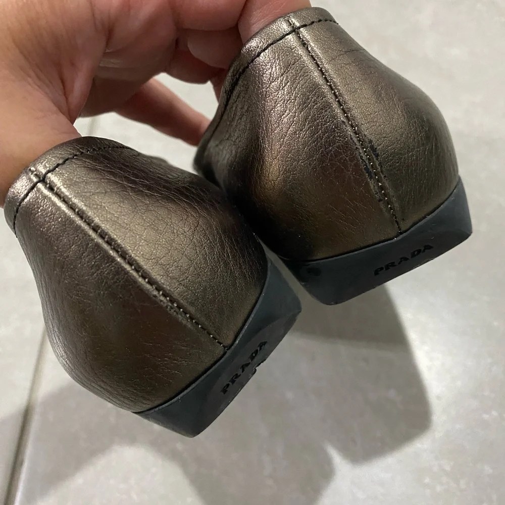 Prada Women's Bronze Leather Loafers - Picture 8 of 13